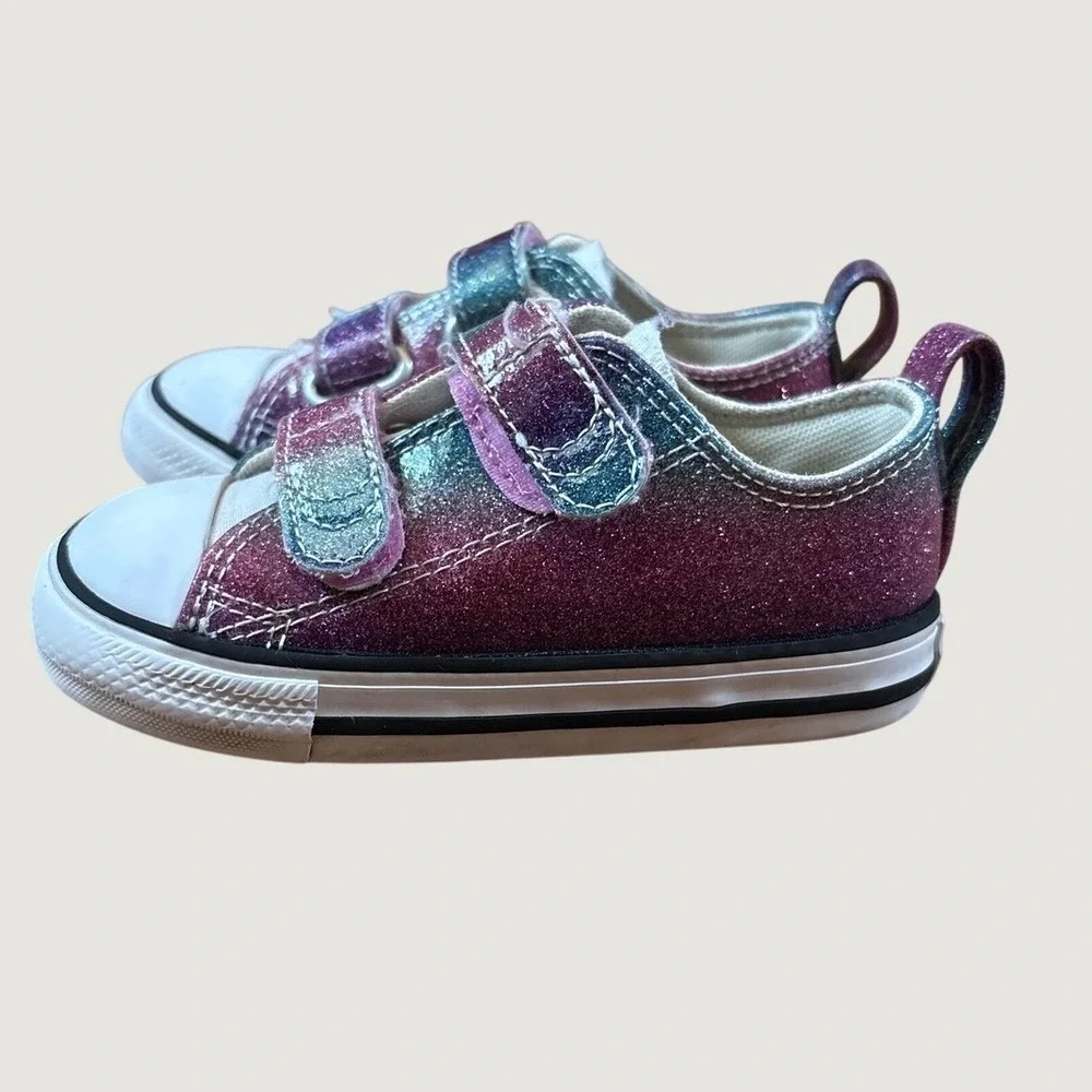 Converse Chuck Taylor Sneakers Kids Purple Pink Teal Ombre Glitter SIZE 7